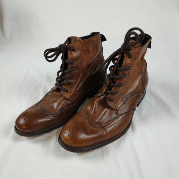 H by Hudson Angus Brown Leather Brogue Lace Up Boots Euro 43 - Picture 2 of 15